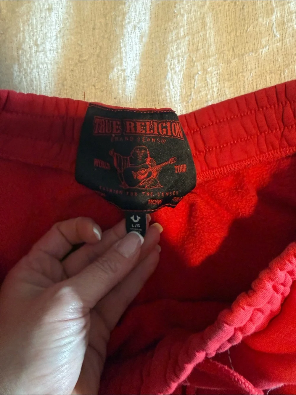 True Religion Red Sweatpants with White Contrast Stitching